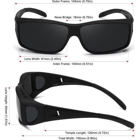 Fit Over Sunglasses Polarized Wrap Around UV400 Unisex Over Glasses Shades - Picture 2 of 7